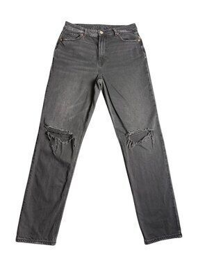 American Eagle Women's Size 8 Mom Jeans Black Denim High Rise Distressed 90's